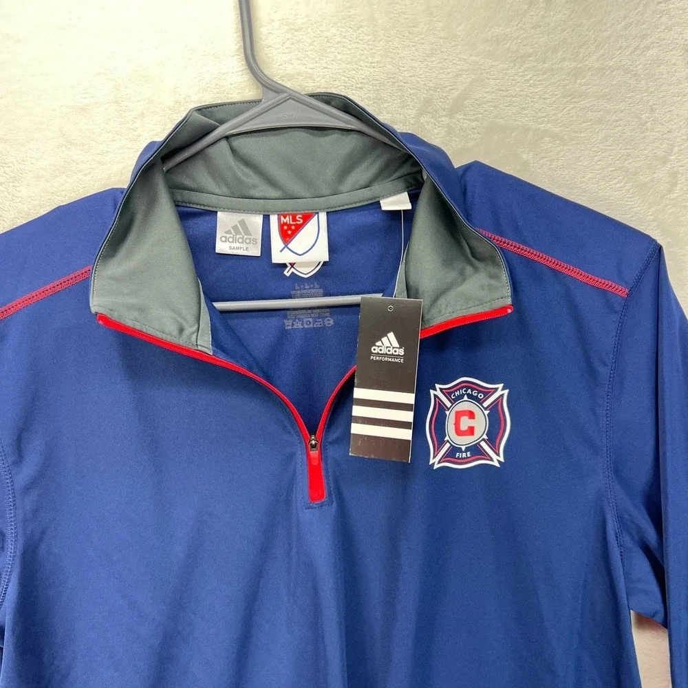 Adidas Chicago Fire Quarter Zip Mens Large Blue MLS Soccer Pullover Jacket NWT